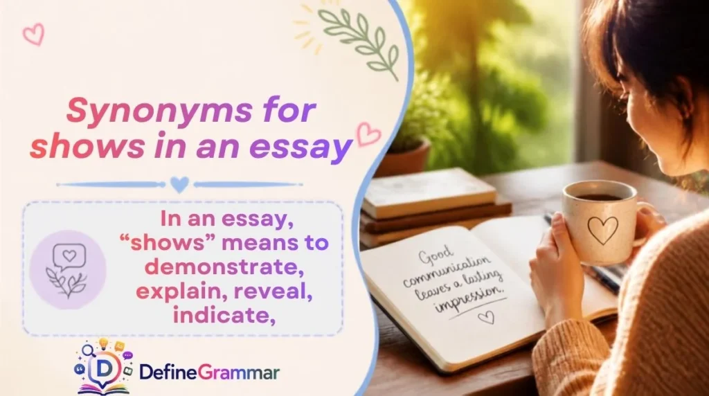 Synonyms for shows in an essay